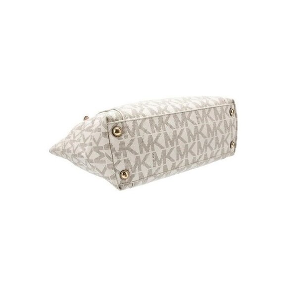 Michael Kors Jet Set Large Logo Tote Bag Beige/Brown Leather Trim Womens Handbag - Picture 4 of 5